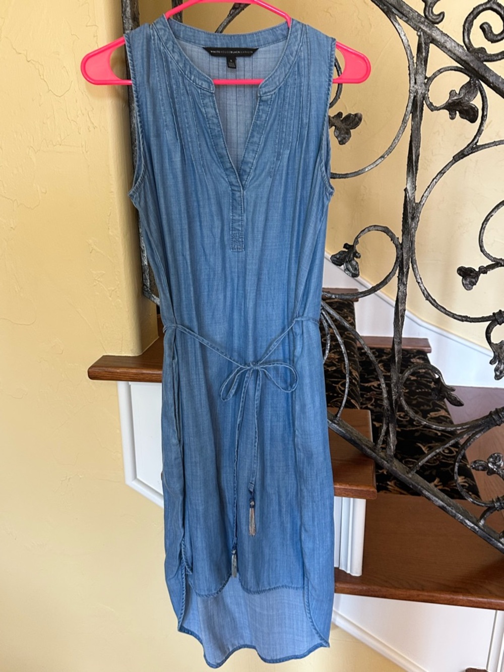 White House Black Market Sleeveless Belted Denim Dress
